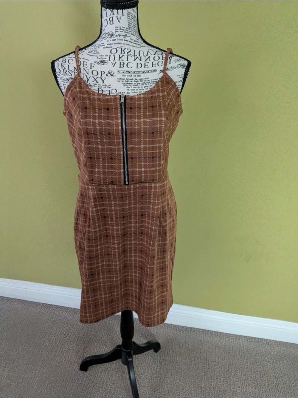 Spaghetti Strap Plaid Mini Dress in Brown